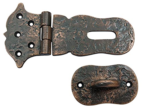 Image of Adonai Hardware inchParan inch Heavy Duty Cast Iron Safety Locking Hasp and Staple (6 inch x 1 Pack, Antique Copper) for Vintage Pirates Treasure Chest, Trunks, Wooden Jewelry Box, Cases, Furniture and Sheds