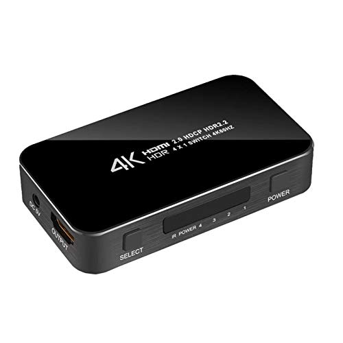 4K HDMI 2.0 Switcher, Switch Splitter 4 in 1 Out 4K 60Hz HDR HDMI-Umschalter HDCP 2.2 Fernbedienung Geeignet für PS4 Pro DVD, Xbox