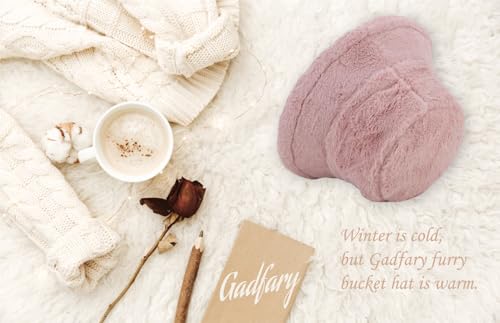Image of Bucket Hat Women Furry Fuzzy Bucket Hats for Ladies, Winter Warm Fluffy Plush Faux Fur Hat for Women