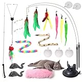 QAWRZZPR 4-in-1 Interactive Cat Toy for Indoor Cats – Retractable Cat Wand, 2-Pole Suction Cup, Catnip Pillow, 14+ Accessories – Self-Play & Interactive Cat Feather Toys with Safe Durable Materials