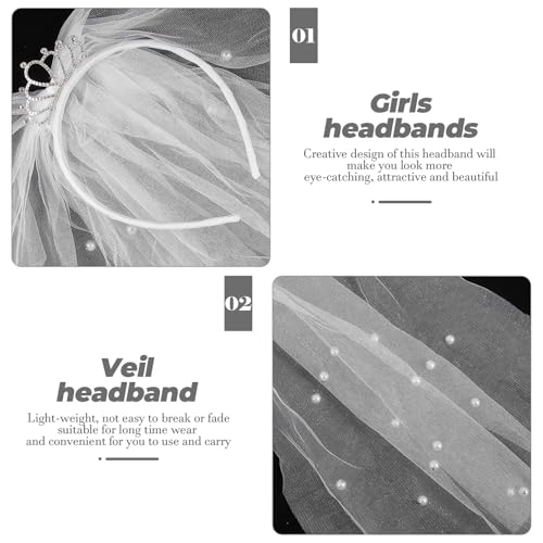 FRCOLOR Girls First Communion Veils Baby Head Band Headband for Girls Hair Accessories for Headbands for Kids Baby Headbands Photo Booth Props White Birthday Hat Pearl Child Fabric4