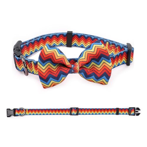 COSYHOMELONDON patterned Dog Collar with Bowtie, Durable Adjustable and Comfortable Collar for Small Dogs Puppies and Cats (M, Zigzag) - Image 2