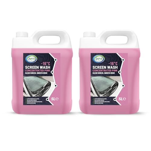 JOVS Pink Car Screenwash 2x 5L – Concentrated Car Windscreen Washer Fluid Works to -16°C – Screen Wash for Cars with Rain Repellent, Prevents Freezing and Clears Dirt for Safer Driving.