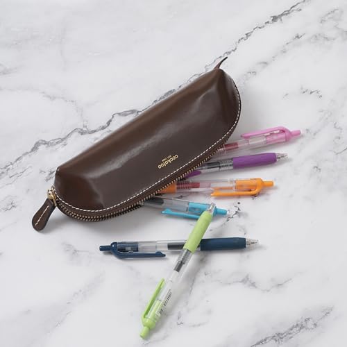 Image of Cockatoo Genuine Leather Pencil Pouch, Accessories holder, Stationery Bag, Zippered Pen Case for Work & Office (Cappuccino)