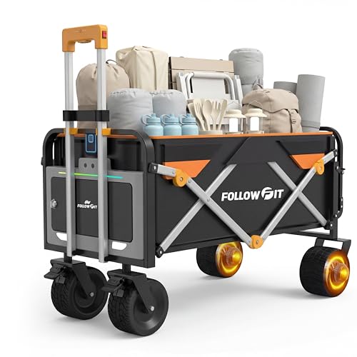 FollowFit AI Vision-Based Auto-Follow E-Wagon, with Smart Follow Mode, Pull Assist Mode & Remote Control Mode, Portable Utility Cart for Shopping, Camping, Fishing & Hiking