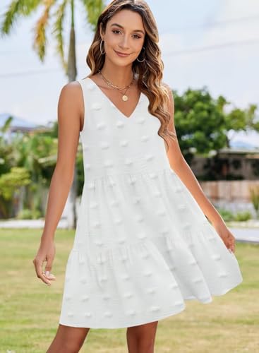 Image of QACOHU Women's Summer Sleeveless V Neck Mini Dress with Pockets Casual Sundress Beach Dresses for Women 2026