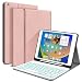 iPad Keyboard Case for iPad 10.2 2019 - JUQITECH Smart Case with Backlit Keyboard for iPad 7th Generation, iPad 7th Gen Detachable Wireless Rechargeable Keyboard Cover with Pencil Holder, Rose Gold