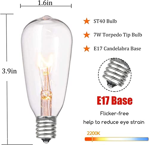 10 Pack Edison Light Bulbs, St40 Clear Glass Light Bulb Replacement, 7W E17 Screw Base Light Bulbs For Outdoor String Lights Patio Backyard Decor, Warm White #TOP1
