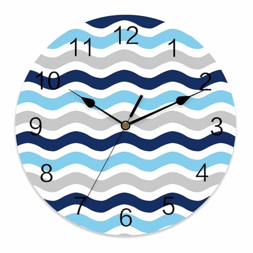 Kizonutik Navy Blue Grey Silent Wall Clock Battery Powered for