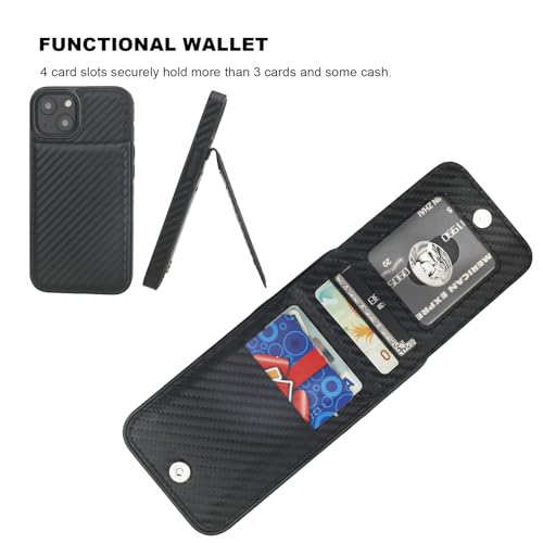 Image of KIHUWEY Compatible with iPhone 13 Case Wallet with Credit Card Holder, Premium Leather Magnetic Clasp Kickstand Heavy Duty Protective Cover for iPhone 13 6.1 inch (Carbon Black)