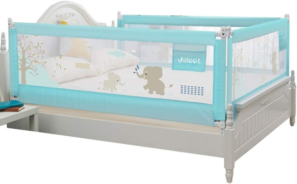 Rieles de cama de 2 metros juego de 3 lados protector de seguridad de metal azul ajustable