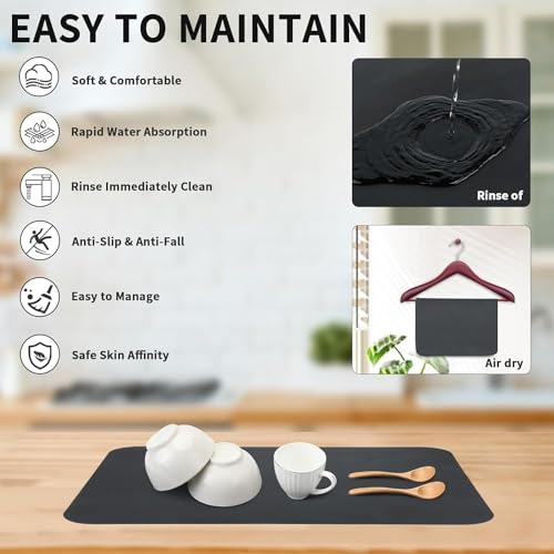 Image of Dish Drying mat for Kitchen Water Absorbent mats for Kitchen Utensils Large Dry mat for Kitchen Utensils Drying mat Water Absorbent mats for Kitchen Large Size 58x38cm (Grey 30x50cm)