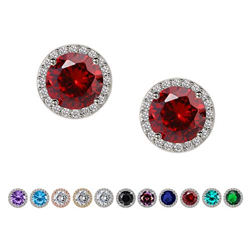 Sweetv Cubic Zirconia Stud Earrings, 8Mm Round Cut, Rhinestone Hypoallergenic Earrings For Women & Girls Christmas Earrings, Ruby #TOP10