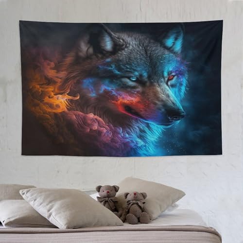 Tenture loup tapisserie murale suspendue pour habiller un grand mur vide facilement