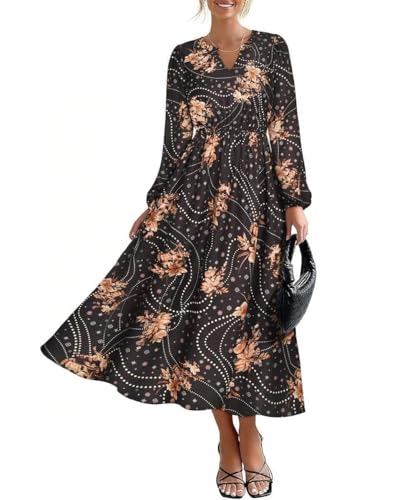 Image of TIYOMI Womens Plus Size Dresses Fall Long Sleeve Maxi Dresses V Neck Floral Spring Party Dress with Pockets XL-5XL (14W-28W)