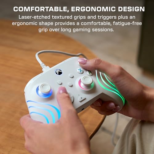 Turtle Beach Afterglow Wave Controller Blanc Manette de jeu RGB filaire - Licence pour Xbox Series XS, Xbox One et Windows - Boutons programmables, gachettes à effet Hall, commandes audio