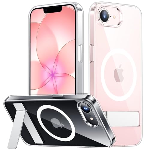 SPIDERCASE Magnetic for iPhone 17e Case for iPhone 16e Case with [3 Stand Ways] [Military Grade Drop Protection] Invisible Stand Shockproof Slim Case for iPhone 17e/16e 6.1 inch Clear