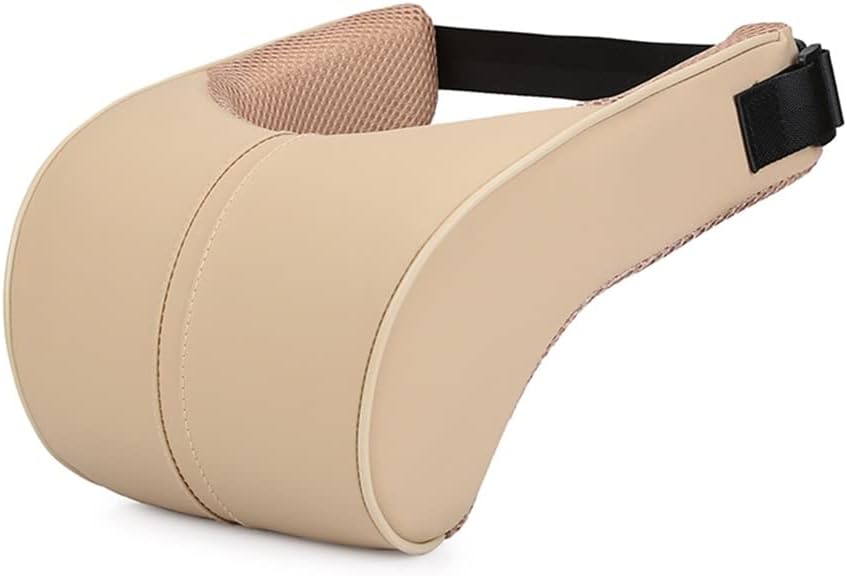 JSEIAJB 2 Pcs Adjustable Memory Cotton Leather Car Headrest Neck Protection Rest Support Pillow Cushion Car Safety Accessories(Beige)