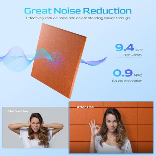 Image of 12 Pack Self-Adhesive Acoustic Panels, 12 inch X 12 inch X 0.4 inch High-Density Sound Proof Foam Panels for Walls, Soundproof Wall Panels for Home & Office (Orange)