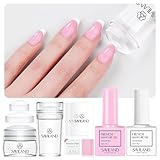 Saviland French Tip Nail Stamp - 10PCS French Tip Nail Tool with White and Pink French Gel Nail Polish, Replaceable Stamper Head French Nail Stamper and Scraper for French Nails French Manicure Kit