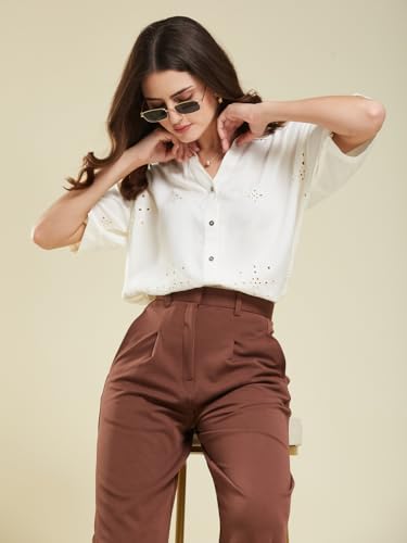 Image of J TURRITOPSIS Women's Cotton Blend Embroidered Stylish Shirt