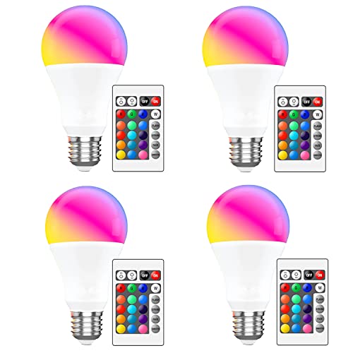 YKNAWOIR 4PCS RGB Color Changing Light Bulb with Remote Control, RGBW LED Light Bulb A19 E27 5W 450LM 12 Color Choices for Party Bedroom Home YKNAWOIR 4PCS RGB Color Changing Light Bulb with Remote Control, RGBW LED Light Bulb A19 E27 5W 450LM 12 Color Choices for Party Bedroom Home