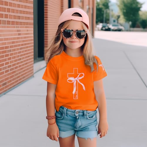 Image of Girls Cute Christian Shirts Kids Pink Bow Shirt Jesus God Faith Tshirts Aesthetic Cross Bible Verse Graphic Tee Tops