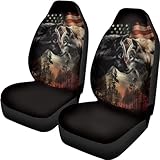 Talayituse Wolf Forest American Flag Print Car Seat Covers Set of 2 Front Bucket Seats Protector Auto Interior Accessories Decor Universal Fit for Car Truck