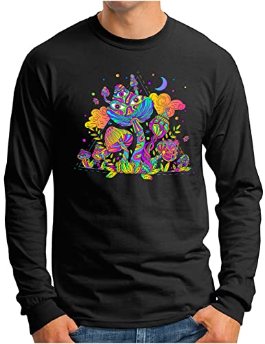 T-shirt à manches longues OM3 Magic-Mushroom en coton noir durable du S au 4XL pour homme