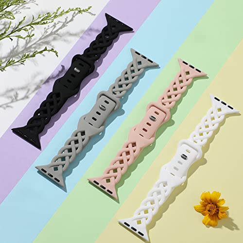 Image of Slim Silicone Bands Compatible with Apple Watch Band 40mm 38mm 41mm 44mm 45mm 46mm 49mm 42mm Women Floral Breathable Braided Lace Thin Sport Strap Replacement Wristbands iWatch SE Series 11 10 9 8 7 6 5 4 3 ultra 2