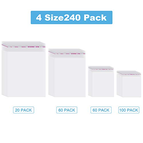 Geyoga 4 Size 240 Pieces Clear Plastic Cello Bag Resealable Self Sealing Cellophane Bag For Candy Cookies Decorative Wrapper (4 X 6 Inch, 5 X 7 Inch, 8 X 12 Inch, 10 X 13 Inch) #TOP1