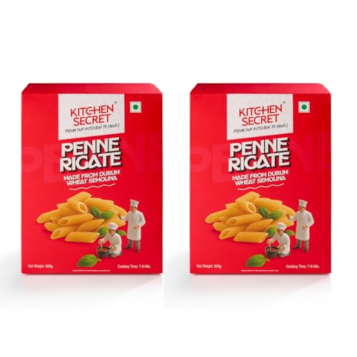 Image of Kitchen Secret Penne Pasta 500gm- 100% Durum Wheat Semolina, Fresh Pasta with High in Protein & Fiber, 100% Eggless, No Maida & No Preservatives, Easy To Cook Tasty Italian Dish Anytime (Pack of 2)