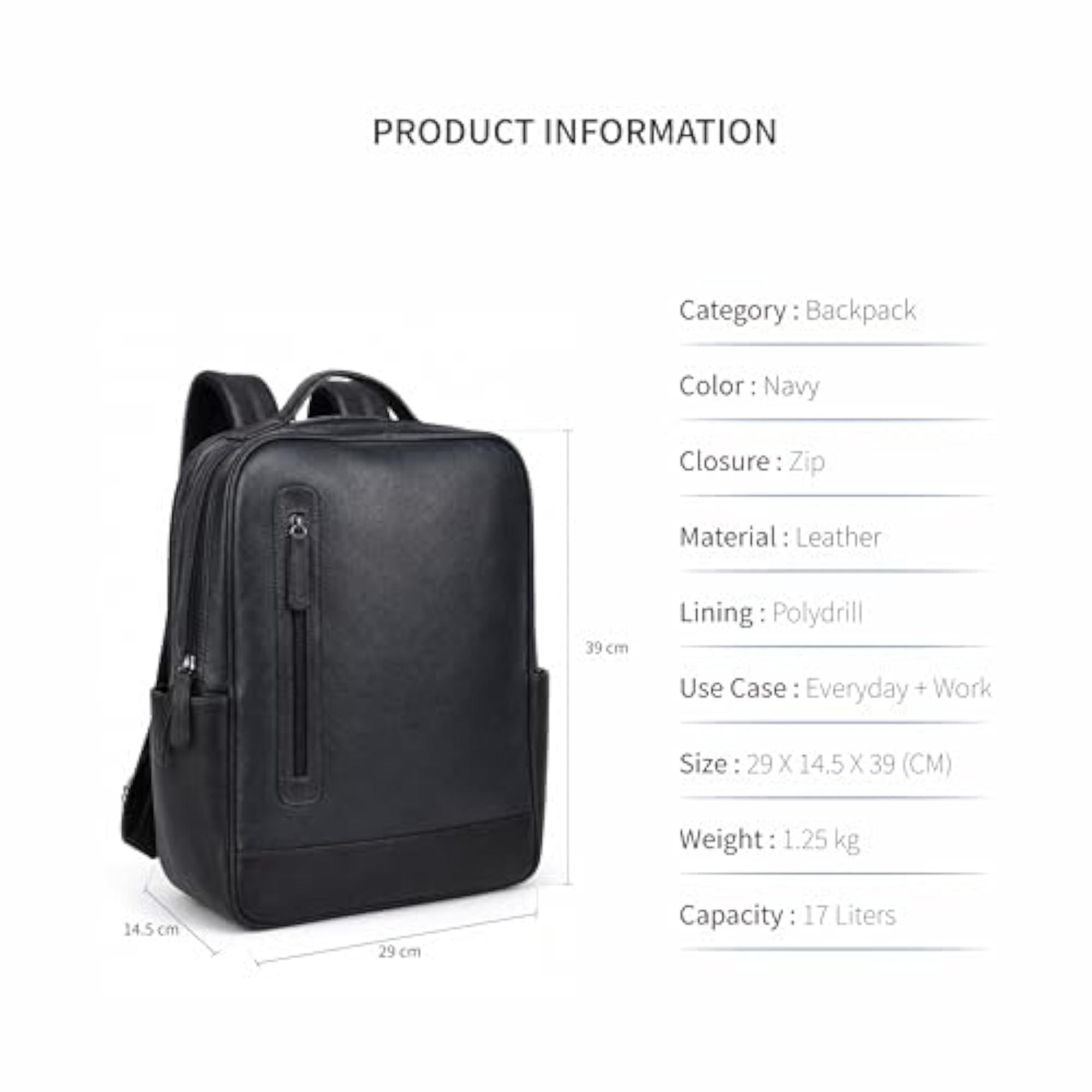 ZOA Genuine Leather Backpack for Men & Women, Navy