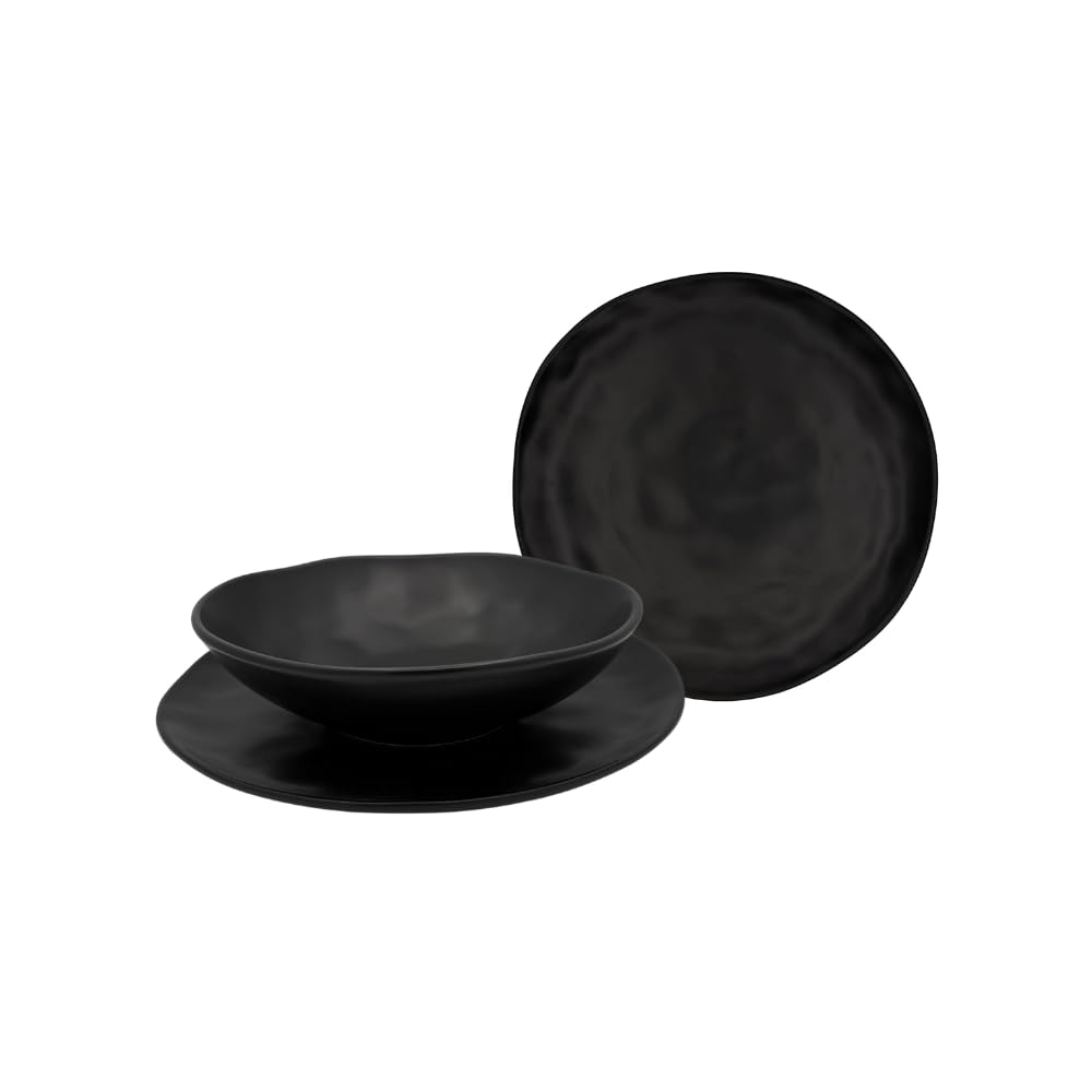 Organic Nero – Servizio Piatti 18 Pezzi in Stoneware Opaco | 6 Piani 25 cm, 6 Fondi 20 cm, 6 Frutta 20 cm | Design organico moderno | Lavastoviglie e microonde