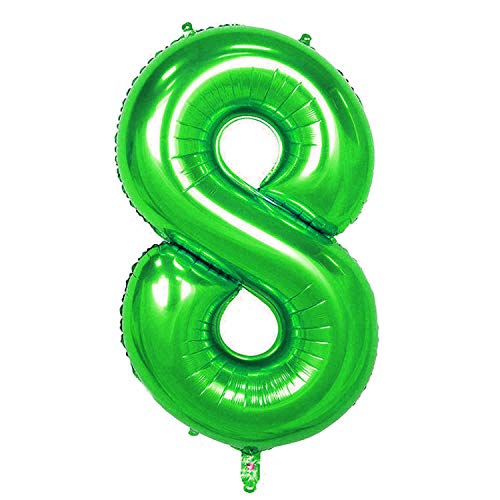 Oblique Unique® Ballon gonflable en aluminium avec chiffre de 0 à 9 pour anniversaire d'enfant - Décoration de fête du Nouvel An - Vert - Nombre au choix (n° 8)