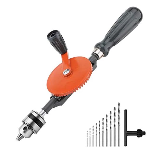 Housolution Hand Drill, Powerful 1/4 inches (0.6-6mm) Capacity Precision Chucks Cast Steel Double Pinions Manual Drill for Wood Plastic Acrylic Circuit Board Punching, Orange