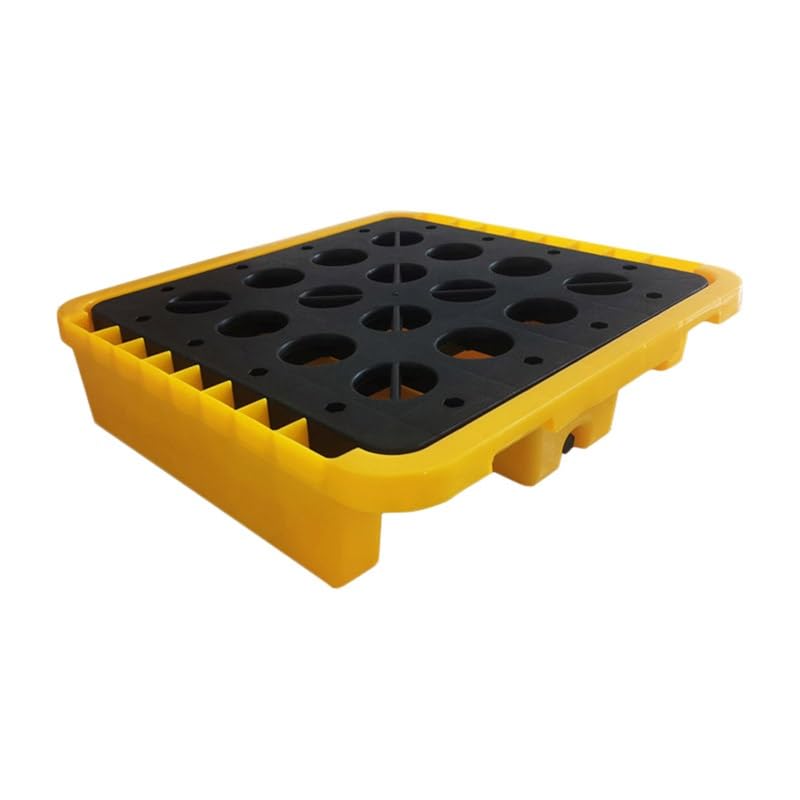 PFCDZDU Spill Containment Platform, Stackable Polyethylene Oil Drum Pallet with Drain, Detachable Modular Grating Tray for Industrial Kitchen Garage(Yellow-1pcs,28.3x28.3x6.3IN)