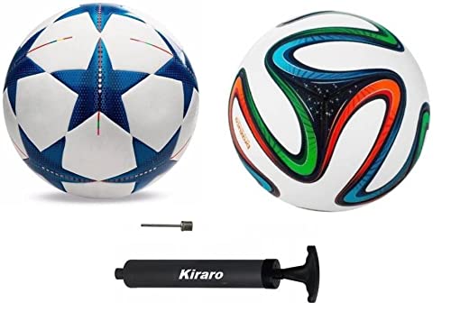 Kiraro Set of Blue Star & Brazuca Football with Air Pump Football - Size: 5 (Pack of 3)