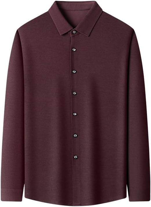 ウール100%の厚手でストレッチの効いたシャツ，メンズ ロングスリーブ ボタンダウンシャツ,黒色/ディープレッド/ネイビー/ダークグ