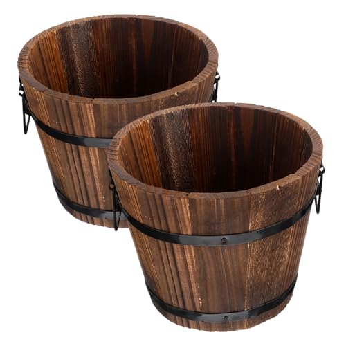 HEMOTON 2 Piezas Maceta de Barril decoración de Plantas suculentas Marrón baldes al Aire jardineras Exterior Plantador de Cactus Barril de plantador de Madera Coffee