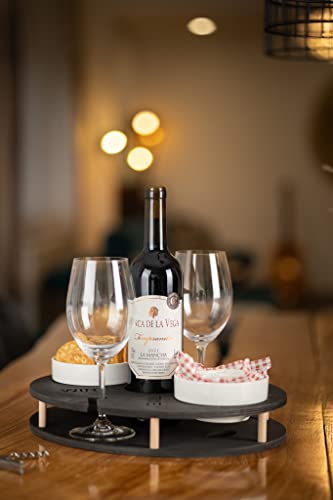 INEXTERIOR WineTime - WeinBar für Weiflasche und Gläser sowie Snacks - Aus Birkenholz hangefertigt - Made in Germany - Weinträger Weinregal tablett Brett unterlage (Natur)