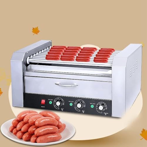 Inteligentne urządzenia domowe, grill rolkowy do hot dogów z szufladą do podgrzewania pieczywa, 9-rolkowy producent na imprezy, do food trucków i stoisk, i