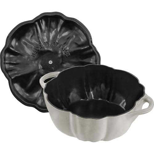Image of STAUB Cast Iron 3.5-qt Pumpkin Cocotte with Stainless Steel Knob - White Truffle