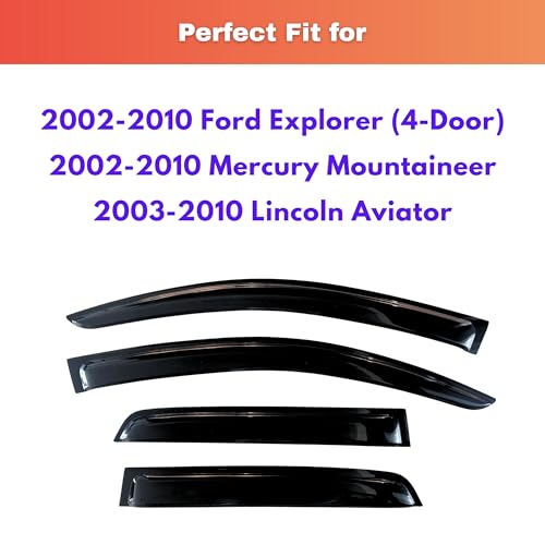 Image of KPY Rain Guards Fit for 2002-2010 Ford Explorer (4-Door) & Mercury Mountaineer, Out-Channel Window Visors Vent Wind Deflectors 4PC, Car Accessories for 2003-2010 Lincoln Aviator