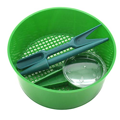 Skystuff Set of 4 Garden Sieve with Seed Dispenser, Widger Seedlings Dibber, Plastic Soil Sieve for Seed Planter Garden Hand Tool Sets