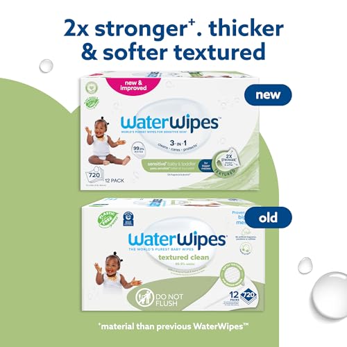 waterwipes sensitive baby amp toddler wipes 3-in-1 cleans cares protects 999 water textured clean unscented amp hypoallergenic 720 count 12 packs