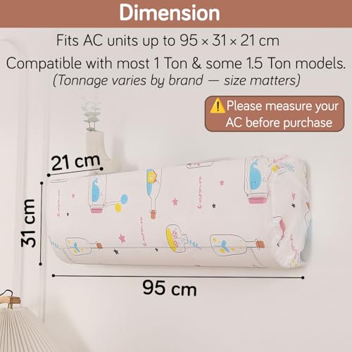 Image of HOKIPO AC Cover compatible with most 1 Ton & some 1.5 Ton Split AC | Fits AC Units upto Size 95x31x21 cm | Dustproof, Waterproof & Washable Indoor Unit Cover | Whimsical Bottles (NEW-D3-AR5873)