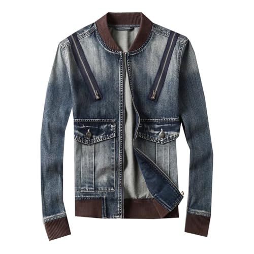Veste en jean patchwork vintage style délavé pour homme