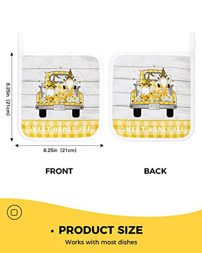 Heat Proof Pot Holders With Hanging Loops, Sweet Honey Bee Set Of 2 Kitchen Pot Holders And Trivets, Hand And Countertop Protection Hot Pads, Yellow Truck Cute Gnomes Daisy Flowers #TOP2