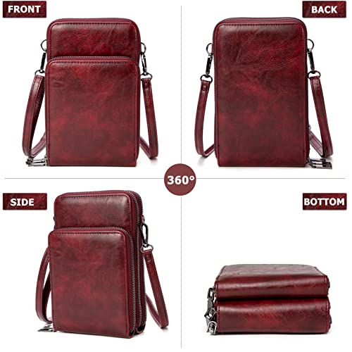 Image of myfriday Small Cell Phone Crossbody Bag, Multi-pocket & 6 Card Slots | 6 card slots, multi-pocket zipper layout and soft synthetic leather keep phone, lipstick, coins and keys ready outdoors